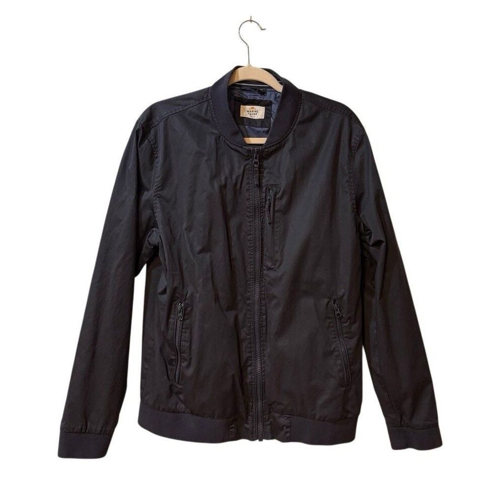Marine Layer Rossland Dry Wax Bomber Jacket Mens Small Blue Black Coated Lined